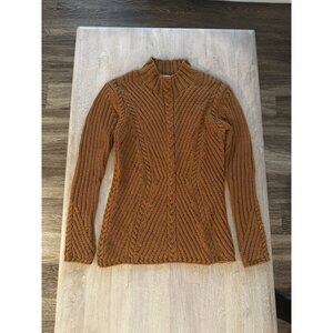 Guideboat Co Virgin Wool Mockneck Cable Knit Tan Sweater Size Medium Fisherman